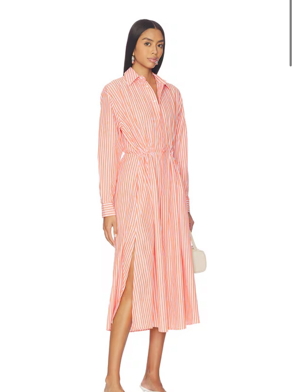 Polo Ralph Lauren Collared Long Sleeve Dress in Orange & White